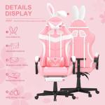 Swivel Chair Pink Gaming Chair with Footrest and Adorable Bunny Design Mail