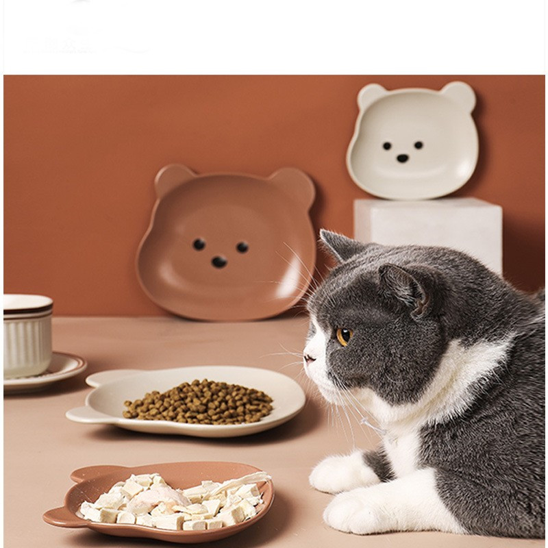 Cat bowl ceramic dog bowl bear bowl cute anti-overturning cat plate rice bowl cat food bowl
