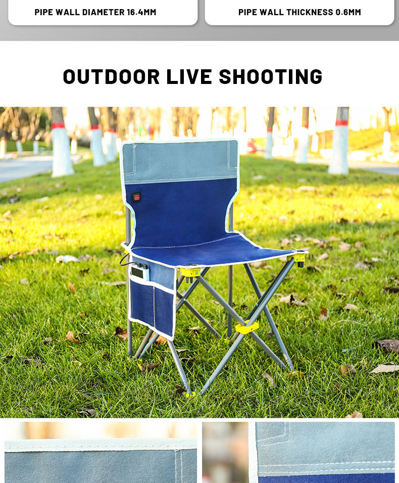 Outdoor Folding Heated Chair Power Bank Seat Leisure Cushion Camping Fishing