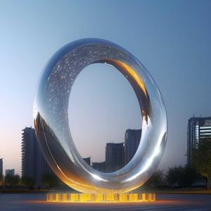 China Modern Aesthetics Outdoor Mirrored Stainless Steel Ring Sculpture With Light factory