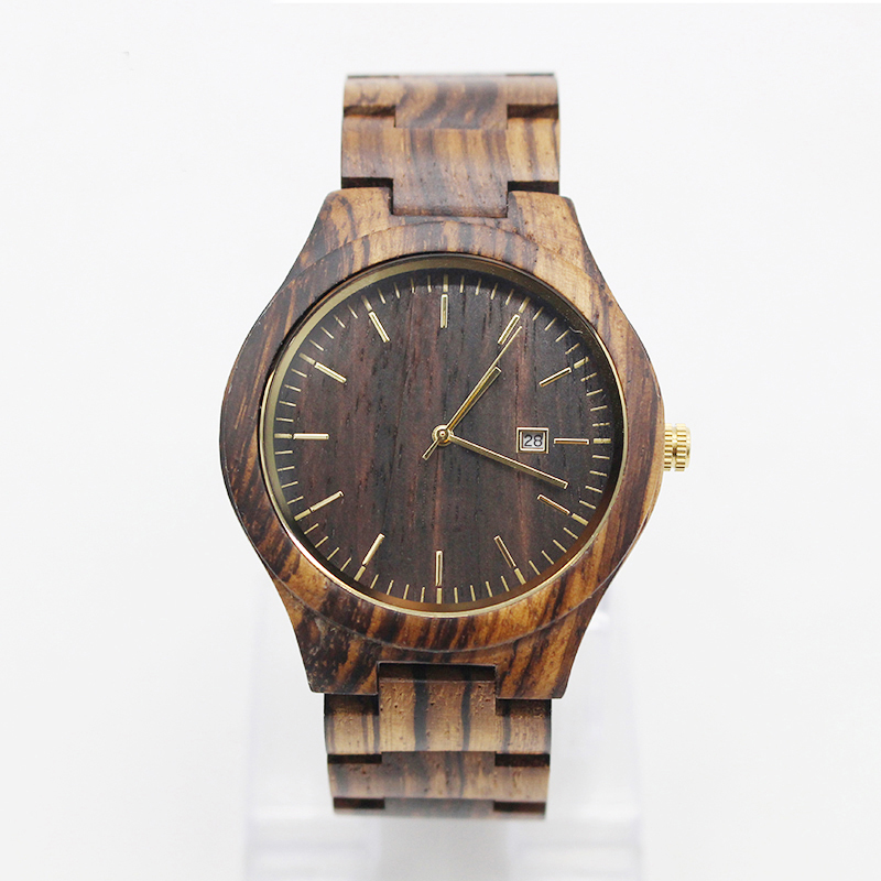 Japan calendar quartz movement fashion zebra wood wahches with your logo