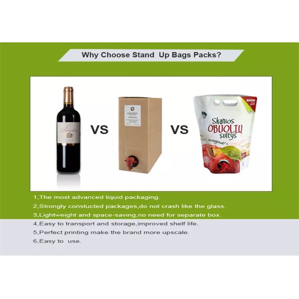 Wine Beer Liquid Stand Up Pouches With Butterfly Valve 1.5L 2L 3L 5L
