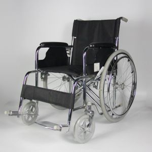 China Robust Double Crossbar Folding Steel Wheelchair Black Customizable factory