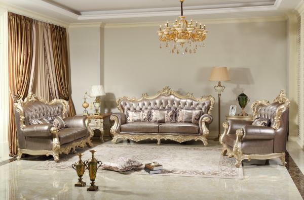 Bright Genuine leather Sofa set Luxury Living room Furniture European style by