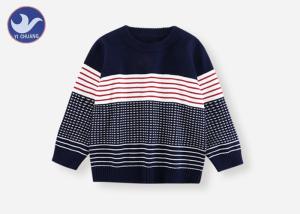China Boys Crew Neck Sweater , Boys Red And Black Striped Jumper Comfortable Multi - Colored factory