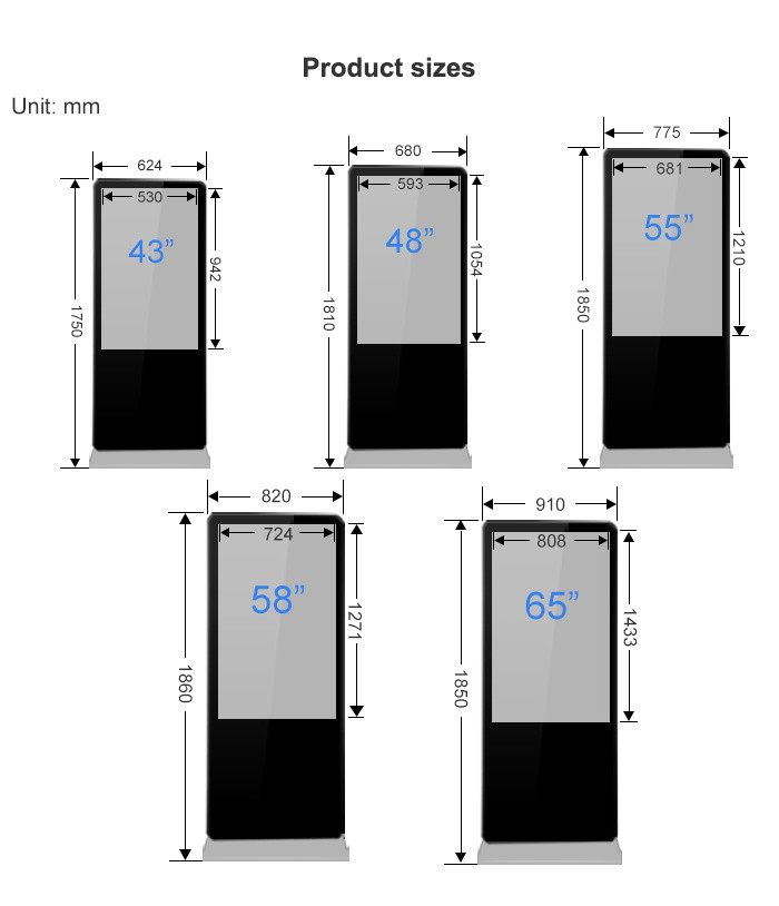 Electronic Vertical 48" Floor Standing Advertising Display Player
