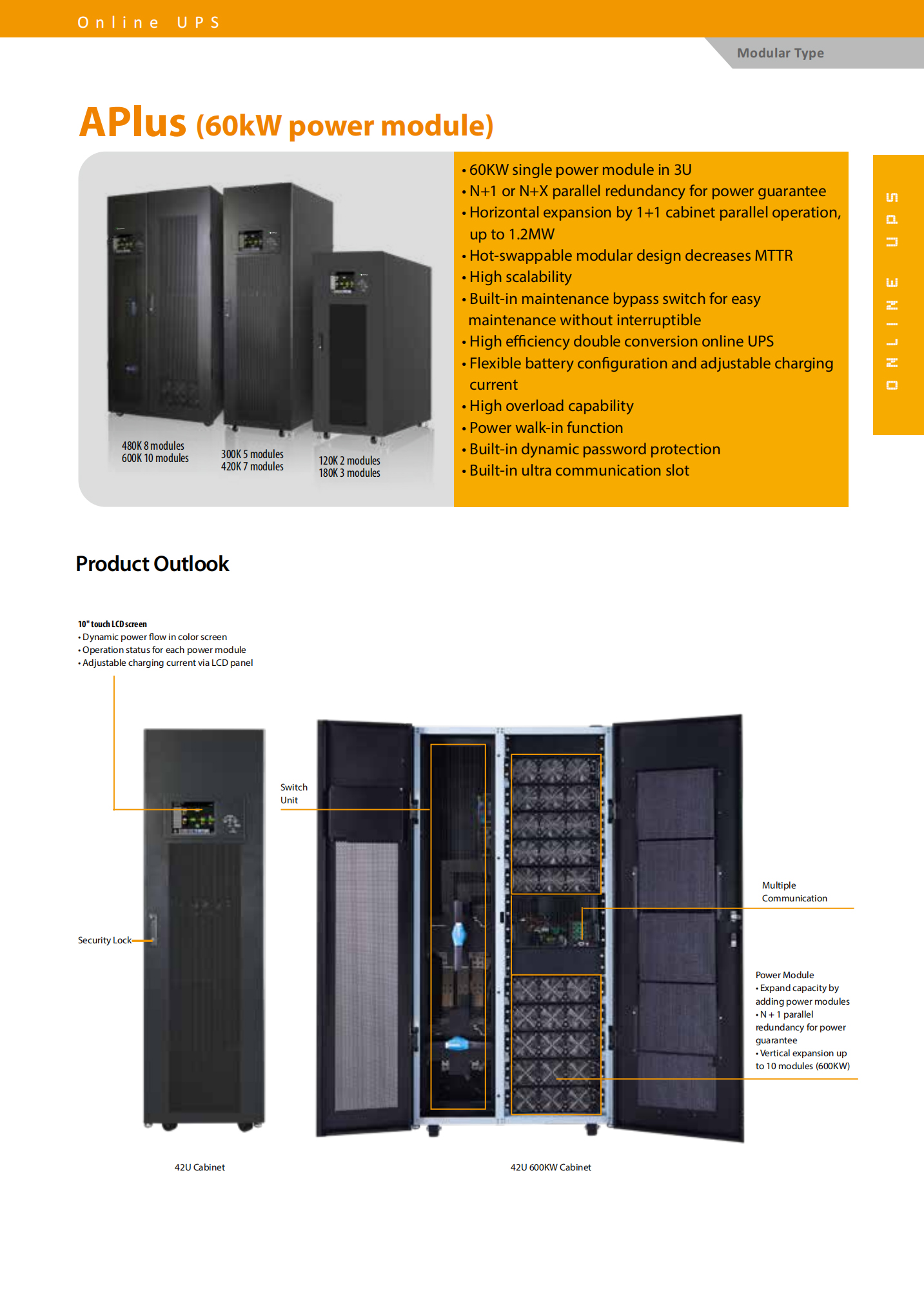 3-phase Visench PUM 60KVA 60KW 60000W 60000VA Module Online Ups For Computer/networking