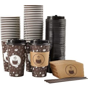 Sugarcane Bagasse Eco Friendly Disposable Coffee Cups 16Oz With Lid