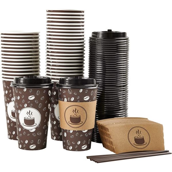 Sugarcane Bagasse Eco Friendly Disposable Coffee Cups 16Oz With Lid