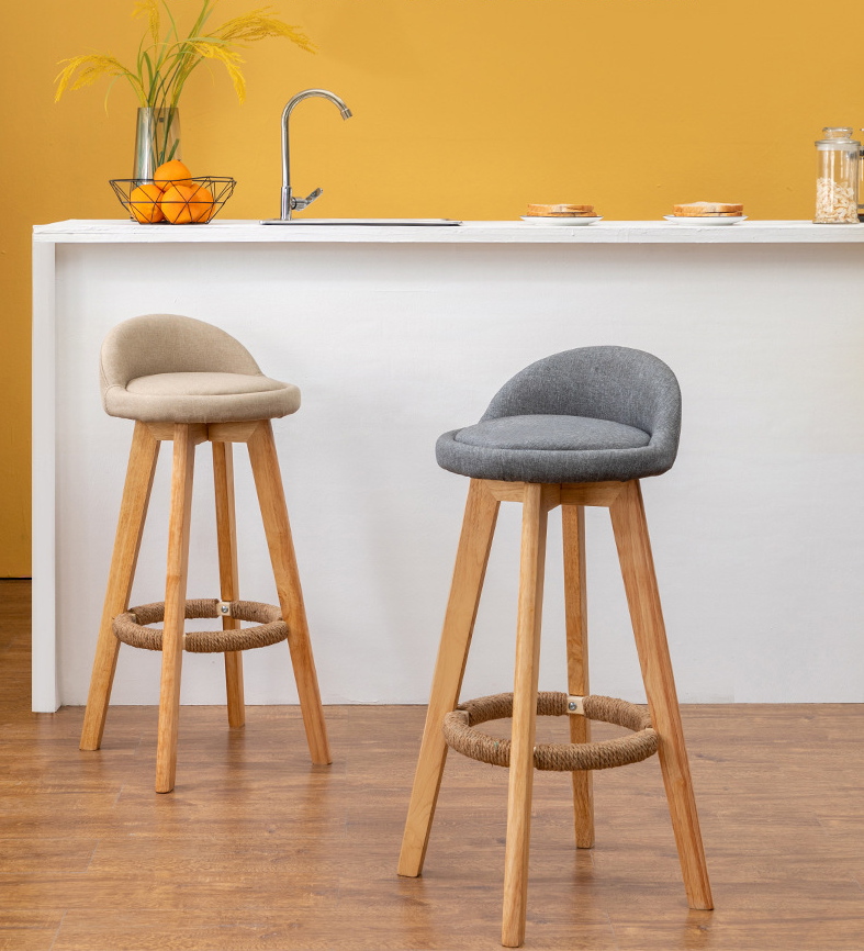 Commercial Furniture Modern High Bar Stool with Solid Wood Frame and Fabric Seat