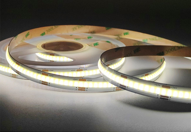 180° Beam Angle Cob Light Strip 24v Dual Color Temperature Cct Linear Light