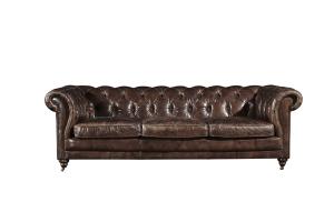 China Full Handwork Vintage Cigar Leather Three Seater Chesterfield Sofa With Deep Buttons factory