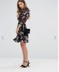 Newest Design Women Floral Print Chiffon Summer Dress with Frill Detail
