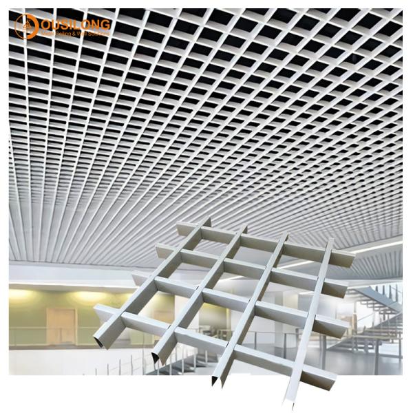White Powder Coated 625x625mm Aluminum 0.5mm Metal Grid Ceiling With Tee Bar