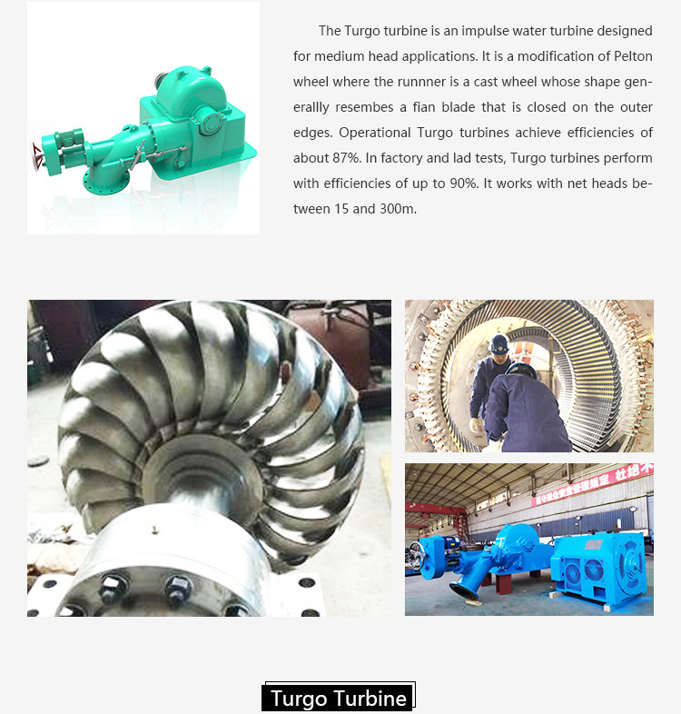 Micro 200kw Turgo Turbine Generator 15m-300m Water Head For Hydro Power Plant