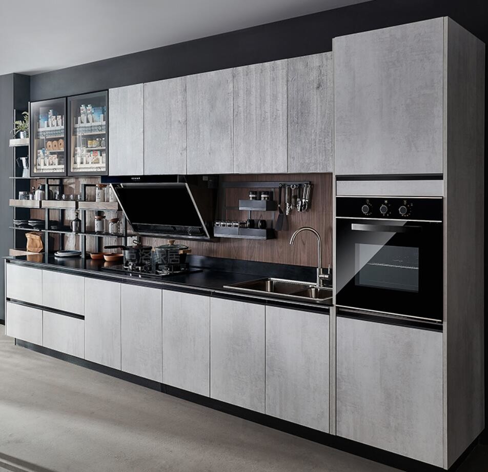 L Shape 5M High Glossy Finish Modular Kitchen Cabinets With Counter Top And Wall Cabinet