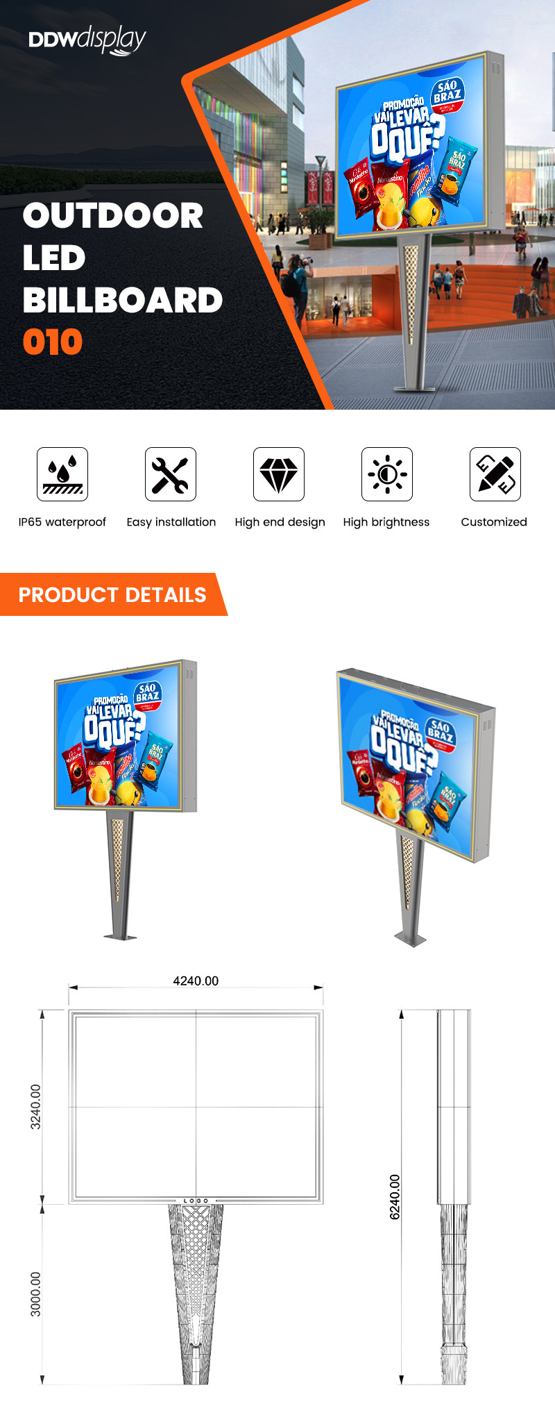 IP65 waterproof steel p6 8000nits digital outdoor led screen sign advertising boards