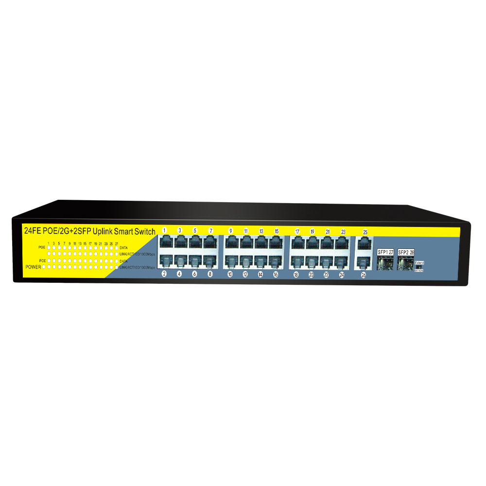 High quality RACK 24port POE+2xGE UPlink+2GE SFP POE Etherent switch 250m for IP Camera ip phone