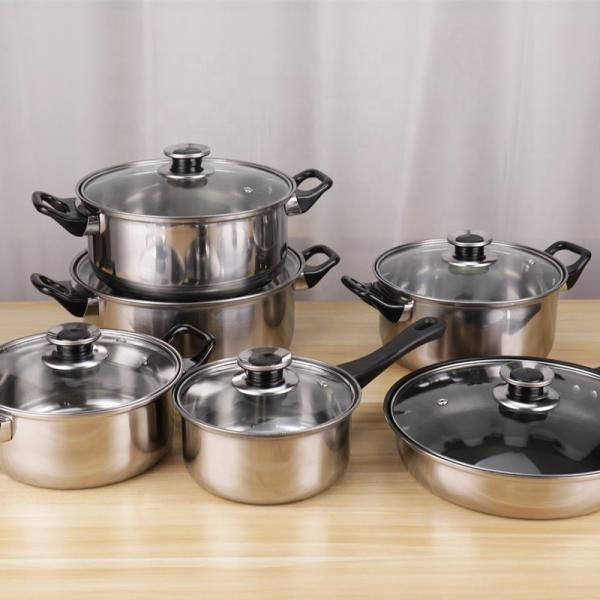 Family Kitchen Cooking Pot Cookware Set 12pcs Stainless Steel 410 Cookware Set