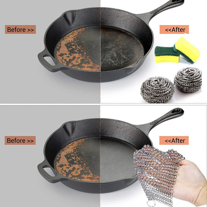 SS316L 10mm Ring Cast Iron Pan Chainmail 8" X 6" High Grade Stainless Steel