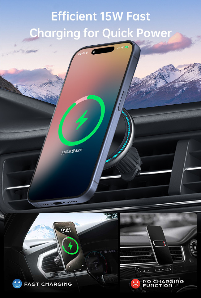 Stylish And Durable Metal Magnetic Car Phone Holder Wireless Charger With Running Light For Iphone