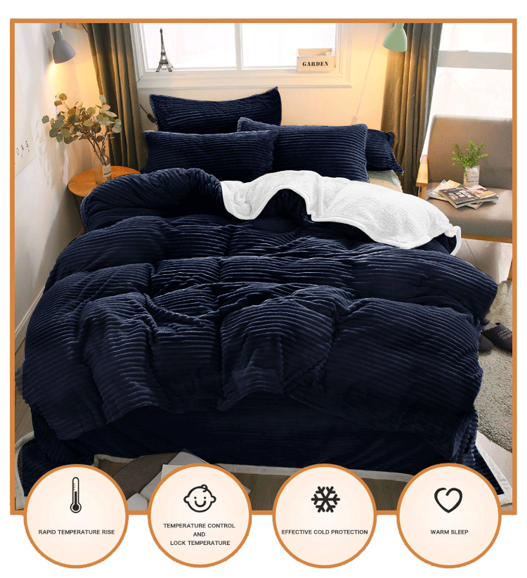 Customized Size Velvet Bedding Set 4pcs Thick Flannel Fleece Duvet Cover for Winter