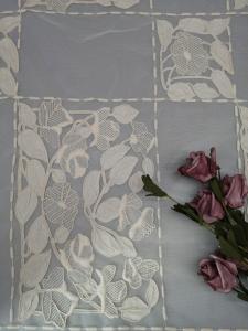 China Beige Cotton Embroidery Corded Fabric Bed Floral Tulle Cloth factory