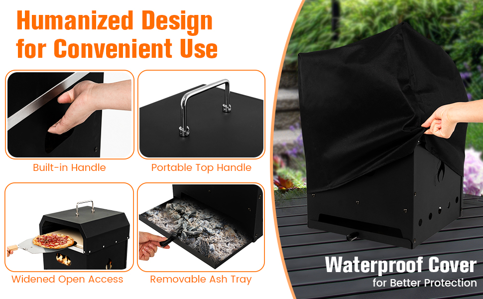 Steel 4 In 1 Outdoor Pizza Oven with 2-Layer Charcoal Firewood Pellets and Pizza Stone