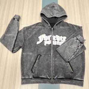 China 500 Gsm Thick Cotton Zipper Pockets Patched Embroidery Hoodie Men Lined Custom Hoodies factory