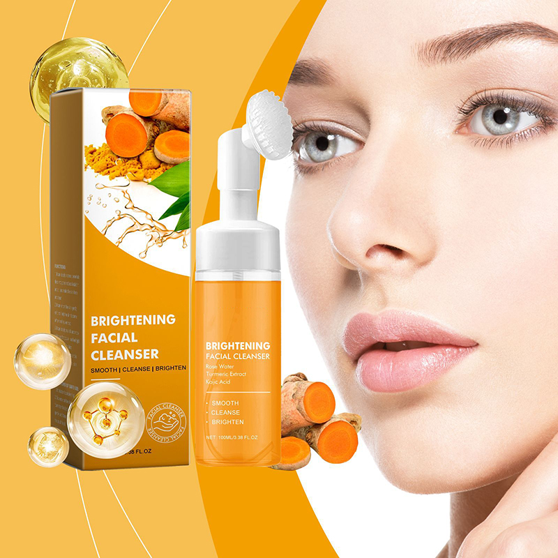 OEM Private Label Kojic Acid Clean and Clear Skin Brightening Foaming Face Wash Turmeric Foam Cleanser for Dark Spots Acne