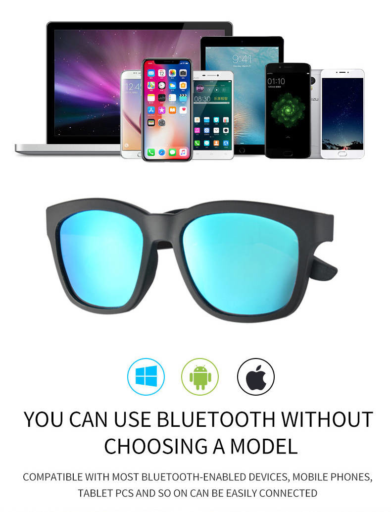 Outdoor Wearable Wireless Bluetooth Sunglasses DSP Passive Noise Reduction