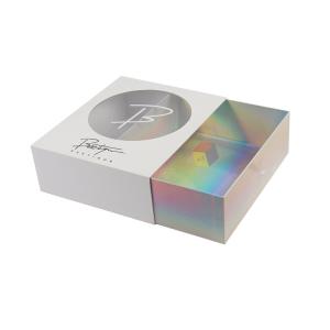 China Custom Order Clear Window Rigid Cardboard Luxury Holographic Paper Gift Box for Cosmetics factory
