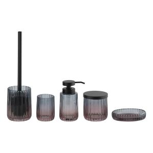 China 2 Tone Glass Washroom Accessories Set Vertical Stripe Blue Pink Dual Color Refillable Lotion Pump factory