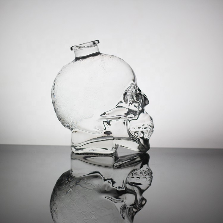 Exquisite Frost Glass Skull Face Bottle For Liquor Decal Surface Handling