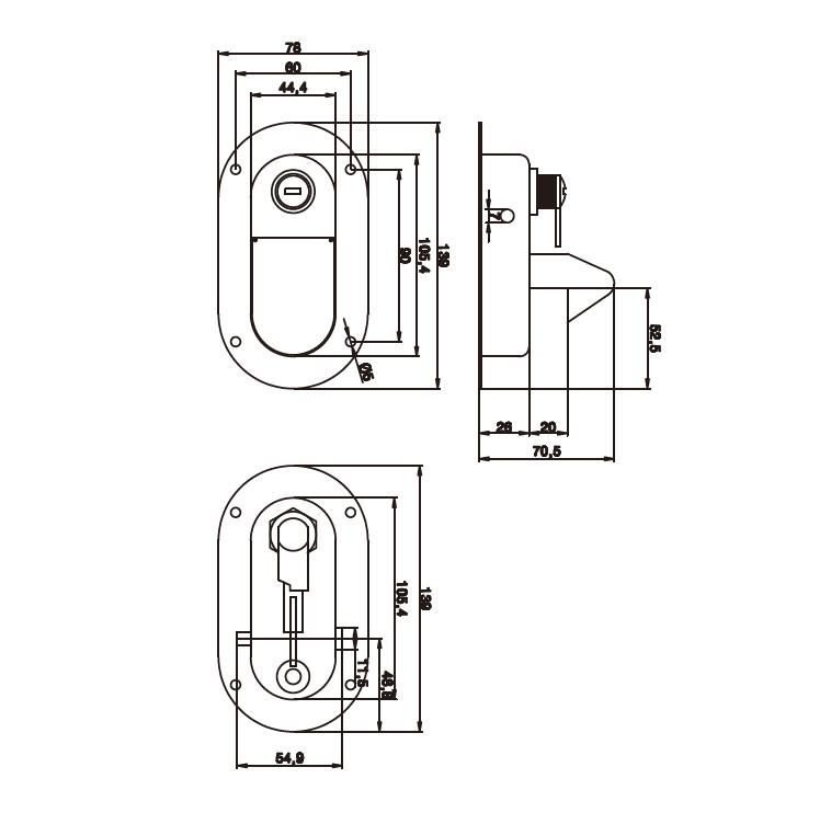 Thickness 1.5mm Generator Canopy Door Lock SS304 Stainless Steel Material