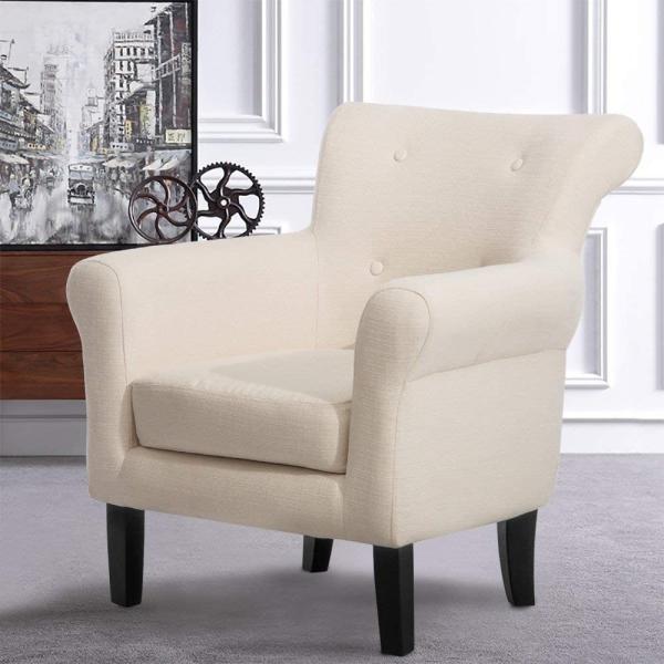 Accent Chair Fabric Living Room Armchair Upholstered Club With Solid Wood Leg