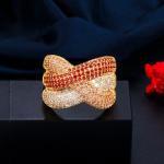 Colorful Rainbow CZ Gold Ring For Women Girls Fashion Engagement Wedding Ring