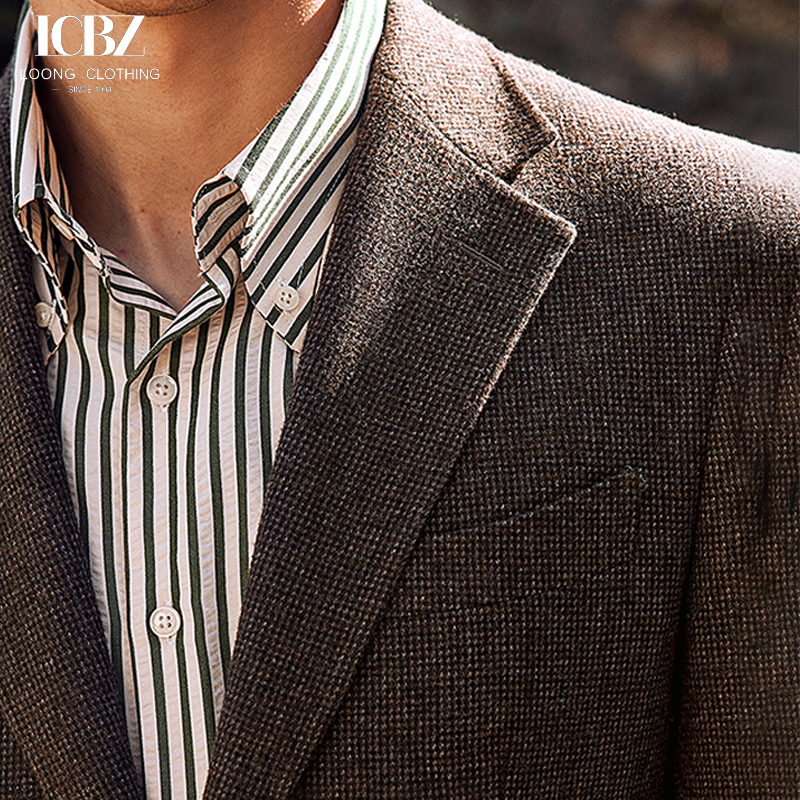 Men's Slim-Fitting Business Casual Suit Wool/Silk Top Jacket and Formal Two-Piece Set