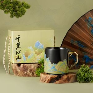 Stoneware Earthenware Ceramic Golden Handle Mug With Custom Design Color