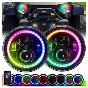 China 7 Inch Round Car Headlights with RGB LED Halo High Low Beam Aluminum Sealed Beam Headlamps factory