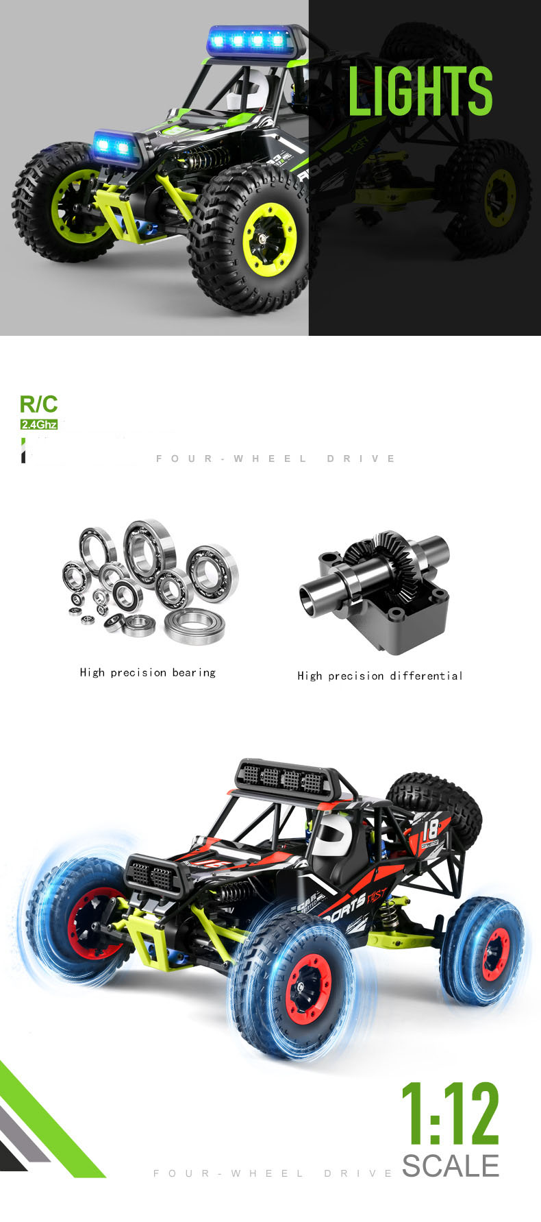 12RC Four-Wheel Drive Remote Control Vehicle Steering Gear Alloy Off-Road Racing Car Brushless Ideal