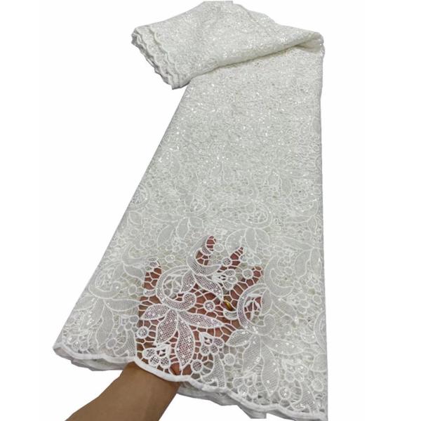 High quality cotton guipure lace fabric with sequins White water soluble Cutout