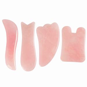 China Pink 4 Piece Skincare Gua Sha Rose Quartz Jade And Gua Sha Set factory