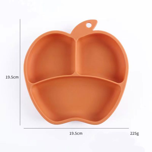 Anti Slip Silicone Dining Plate Integrated Anti Drop Baby Dining Plate Apple Shaped Children Tableware Suction Cup Bowl