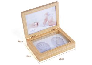 China Wooden Hand and Foot Print Mud Photo Frame Set Wooden Baby Souvenir Gifts factory