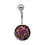 Black Background Rainbow Crystal Belly Bars Round Hoop Belly Button Ring Shiny
