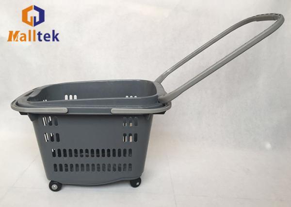 Longlife Rolling Plastic Supermarket Basket , Shopping Basket Trolley With 4