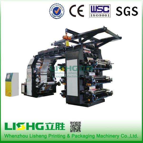 China Six color Plastic film High Speed Stack Type Flexographic Printing Machine double side print , Chamber Doctor Blade Type factory