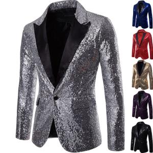 China Slim Fit Mens Sequin Jacket Costume For Nightclub Party Popular Elegant Design factory