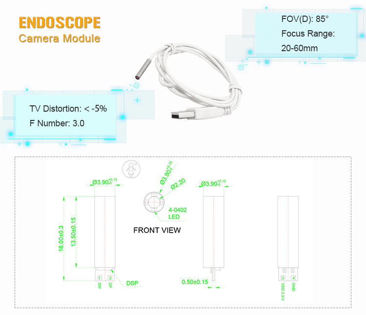 0.3mp VGA Sensor Industrial Borescope Inspection Camera Module